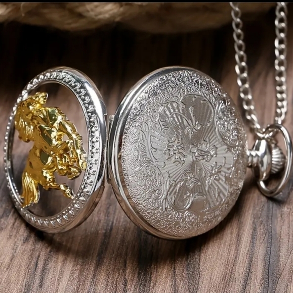 New 2 tone men's horse pocket watch - Picture 5 of 6